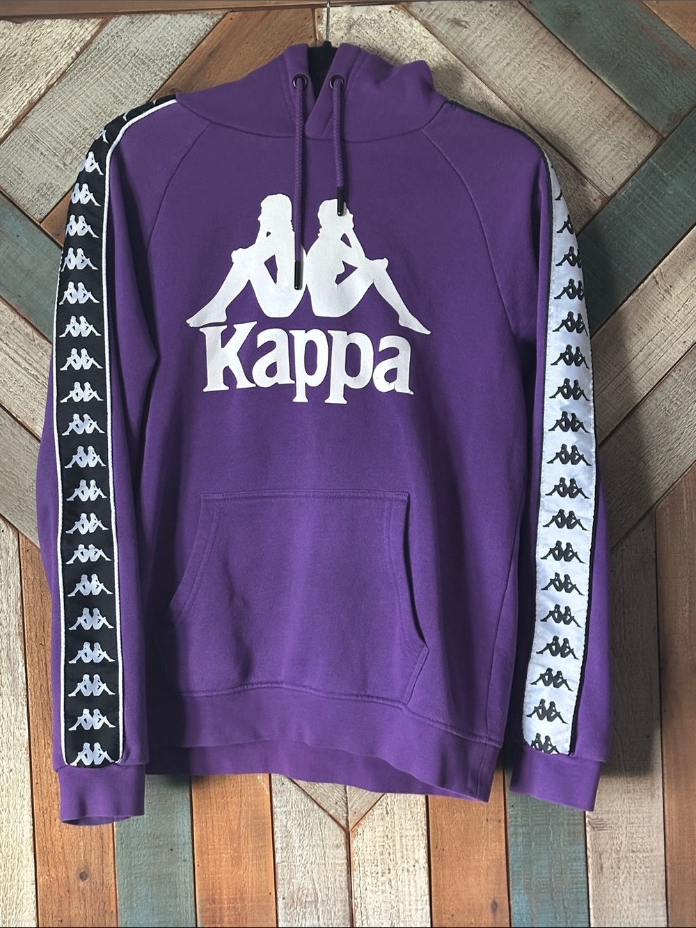 Kappa Purple Hoodie with White Logo and Black-Trim Tape Sleeves